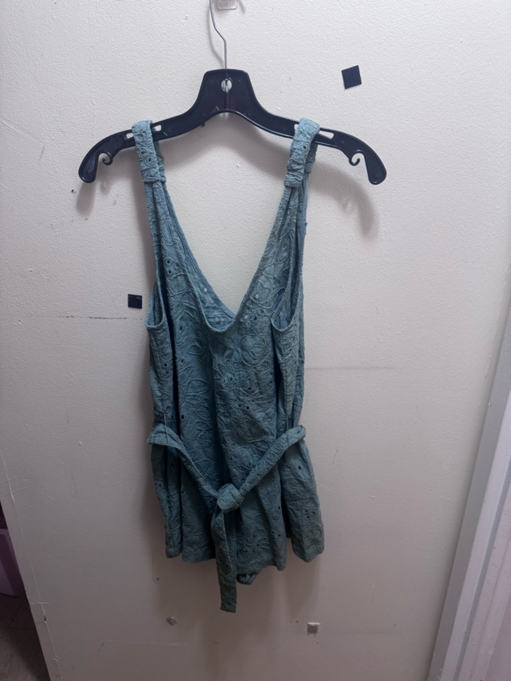 Zara The Nara Jumpsuit Lace-Textured Tank Romper in Dusty Teal size XS NWT